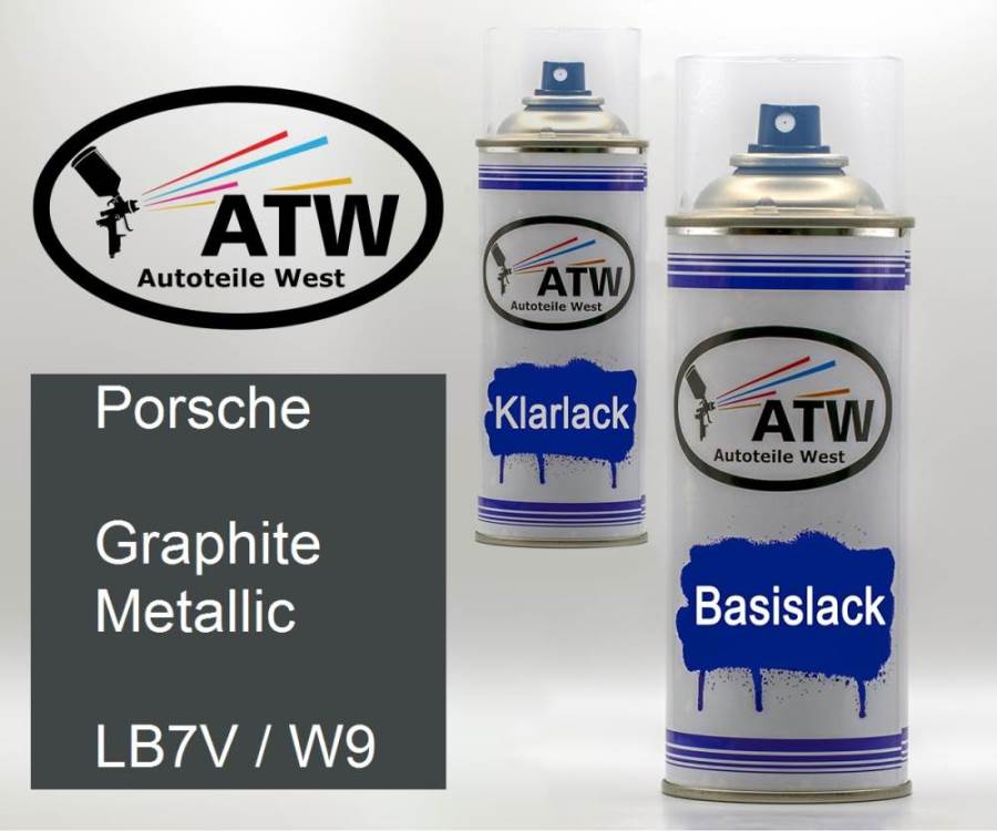 Porsche, Graphite Metallic, LB7V / W9: 400ml Sprühdose + 400ml Klarlack - Set, von ATW Autoteile West.